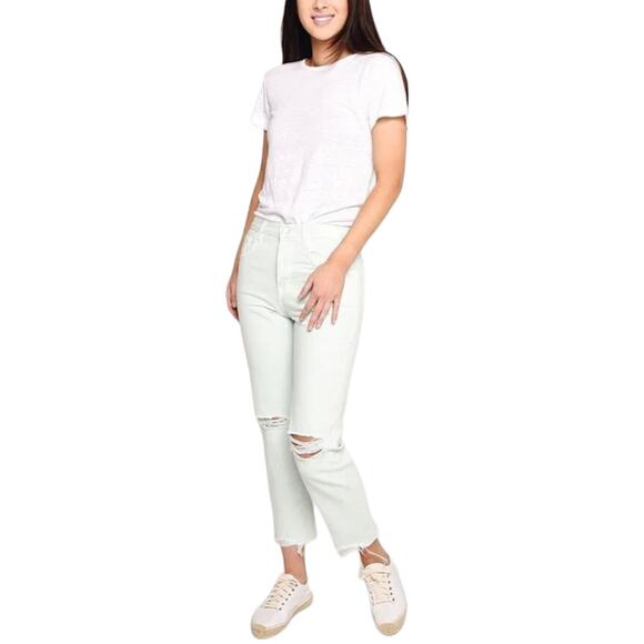 J Brand Wynne High Rise Cropped Straight Jeans 26 NWT Green Spearmint Distressed - Picture 1 of 12